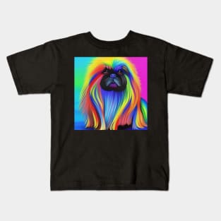 Pekingese Dog Rainbow Painting Kids T-Shirt